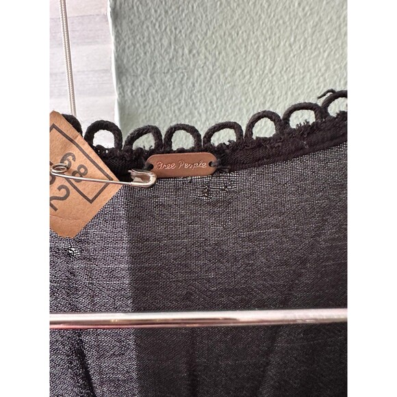 Free People Long Dress Black Embroidered Floral Boho Sleeve Peasant Side Split - Picture 4 of 5